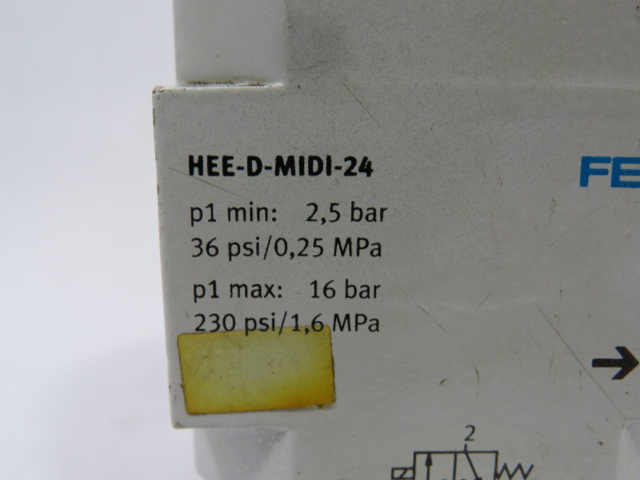 Festo 172959 HEE-D-MIDI-24 On-Off Valve 2.5-16 bar 36-230 psi NO COIL USED