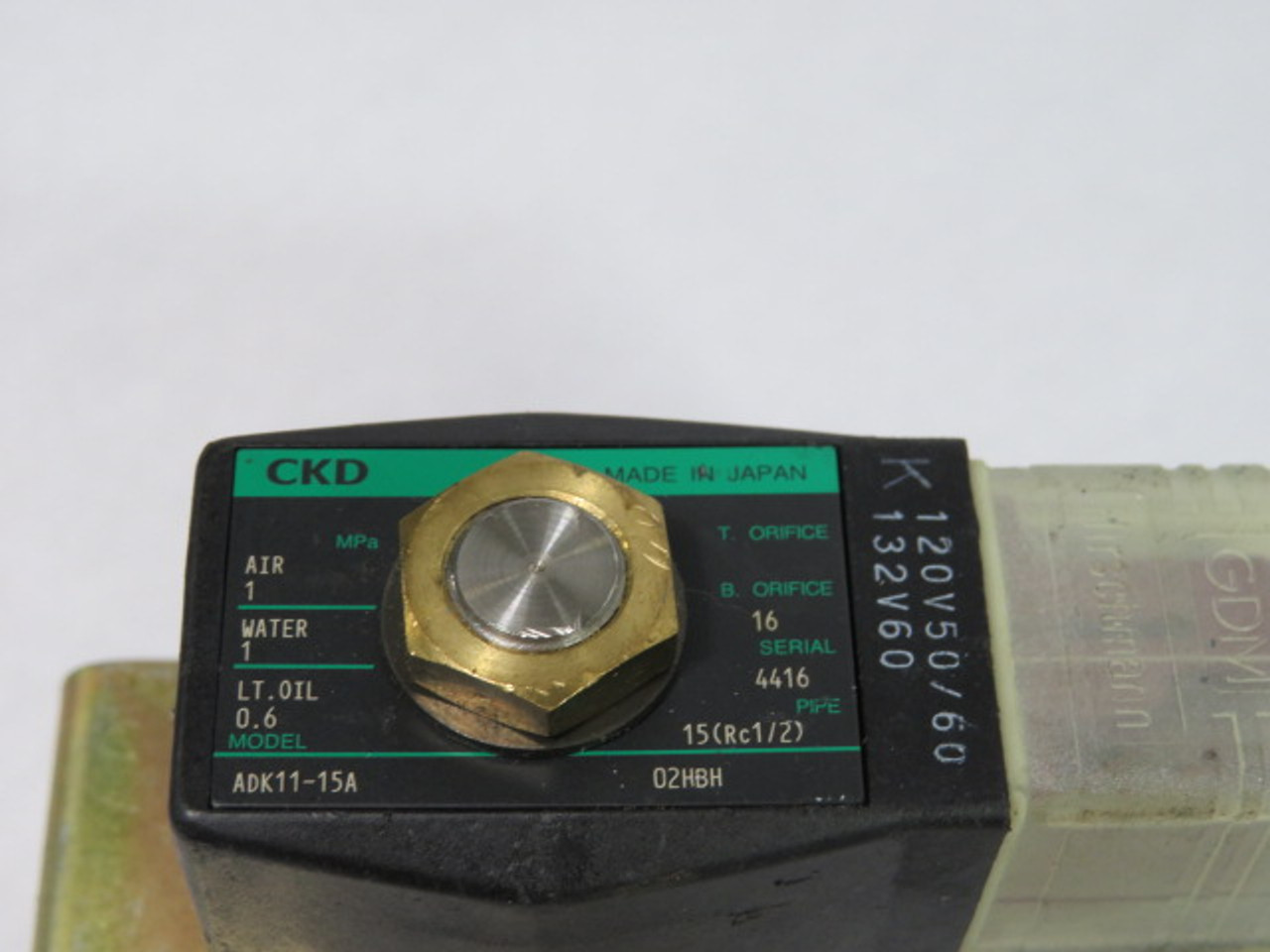 CKD ADK11-15A Solenoid Valve 120V 1mPa 1/2"NPT 16mm Orifice USED