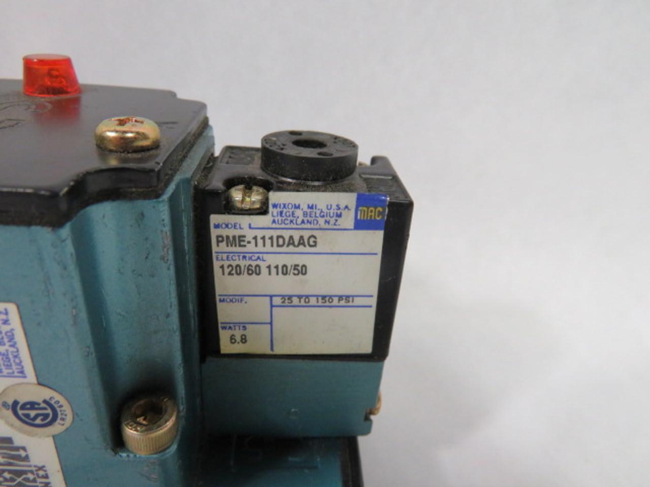 Mac 6313D-211-PM-111DA Solenoid Valve 120/110V 60/50Hz. 6.8W 150PSI USED