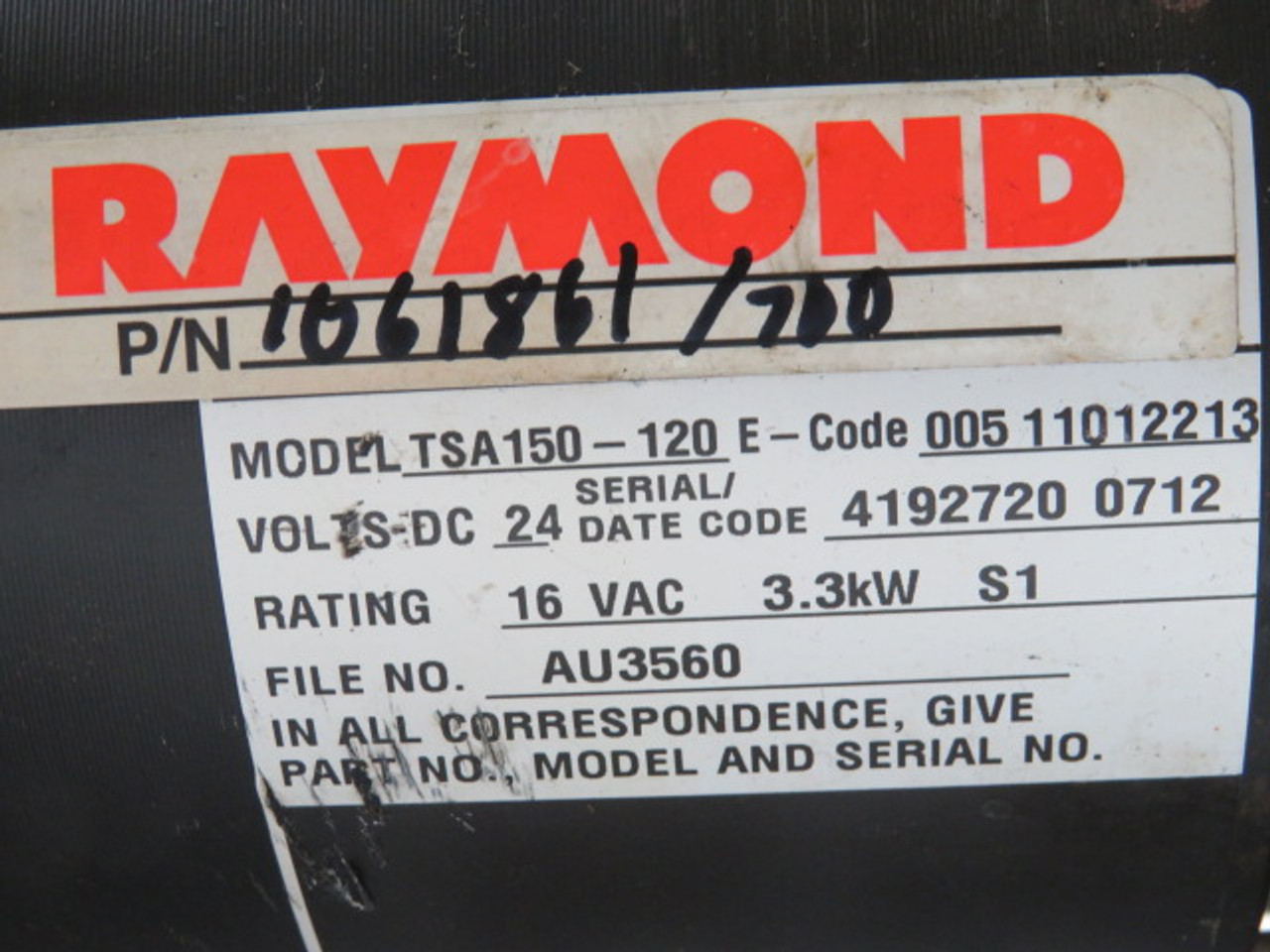 Raymond 1061861/700 3.3Kw 24VDC 16VAC 25-30LB/FT Torque USED