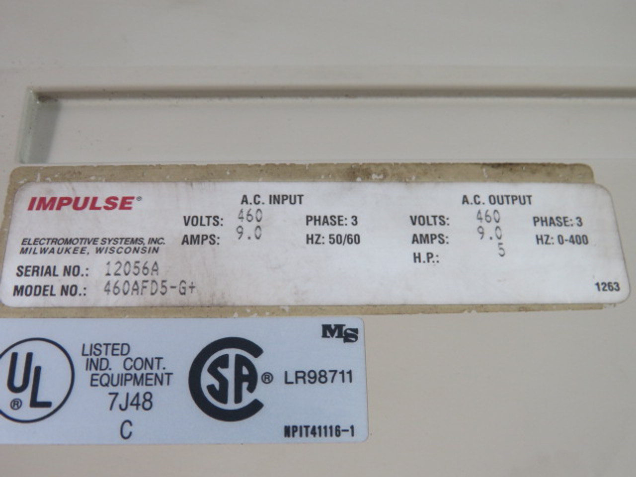 Electromotive 460AFD5-G+ Adjustable Frequency Motor Control 5HP 460V 9A USED
