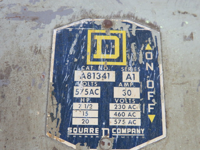 Square D A81341 Disconnect Switch 7-1/2HP@230V 15HP@460V 20HP@575V 30A USED