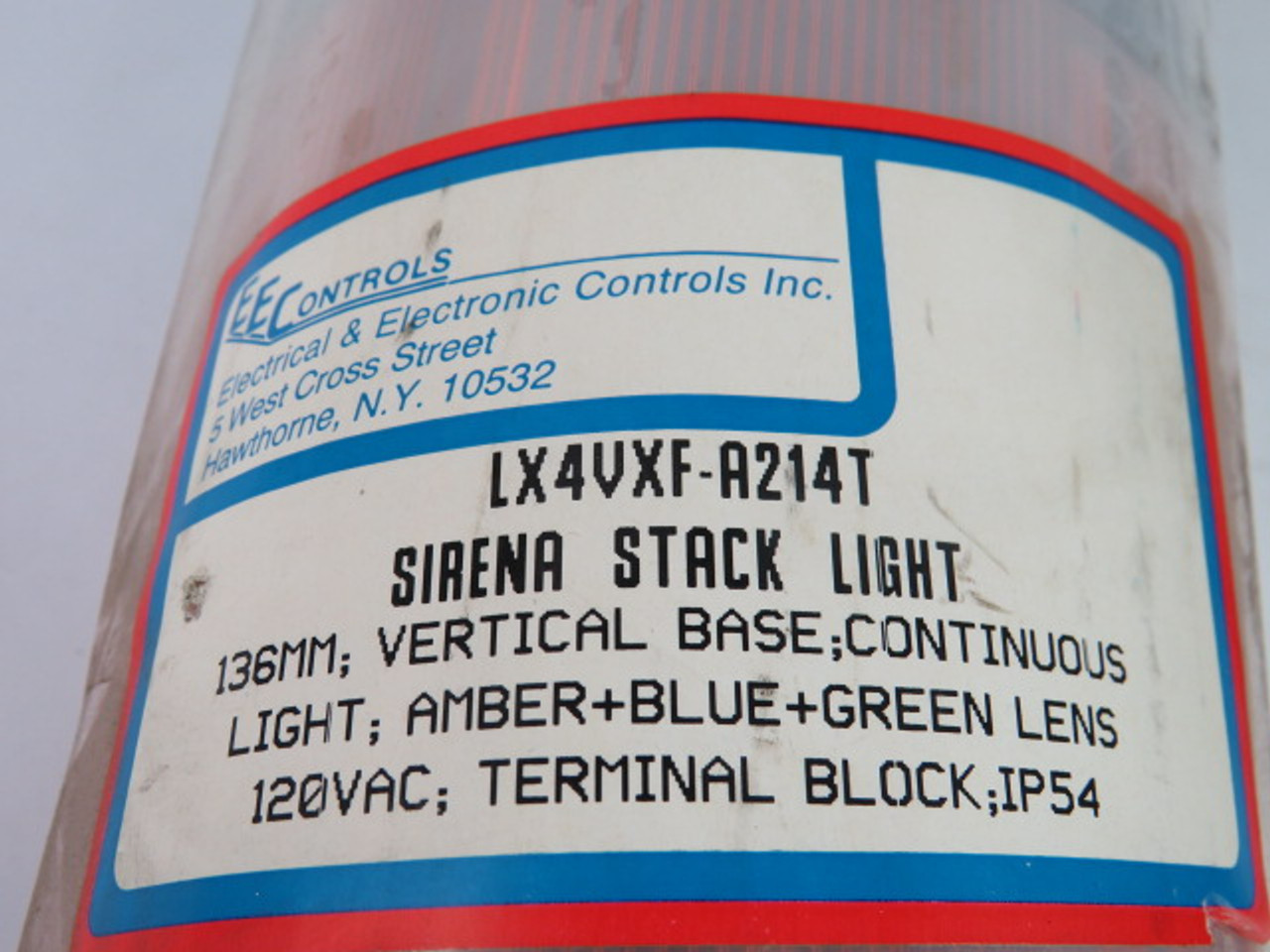 EE Controls Sirena Stack Light Amber/Blue/Green Lens 120VAC 136mm Base ! NEW !