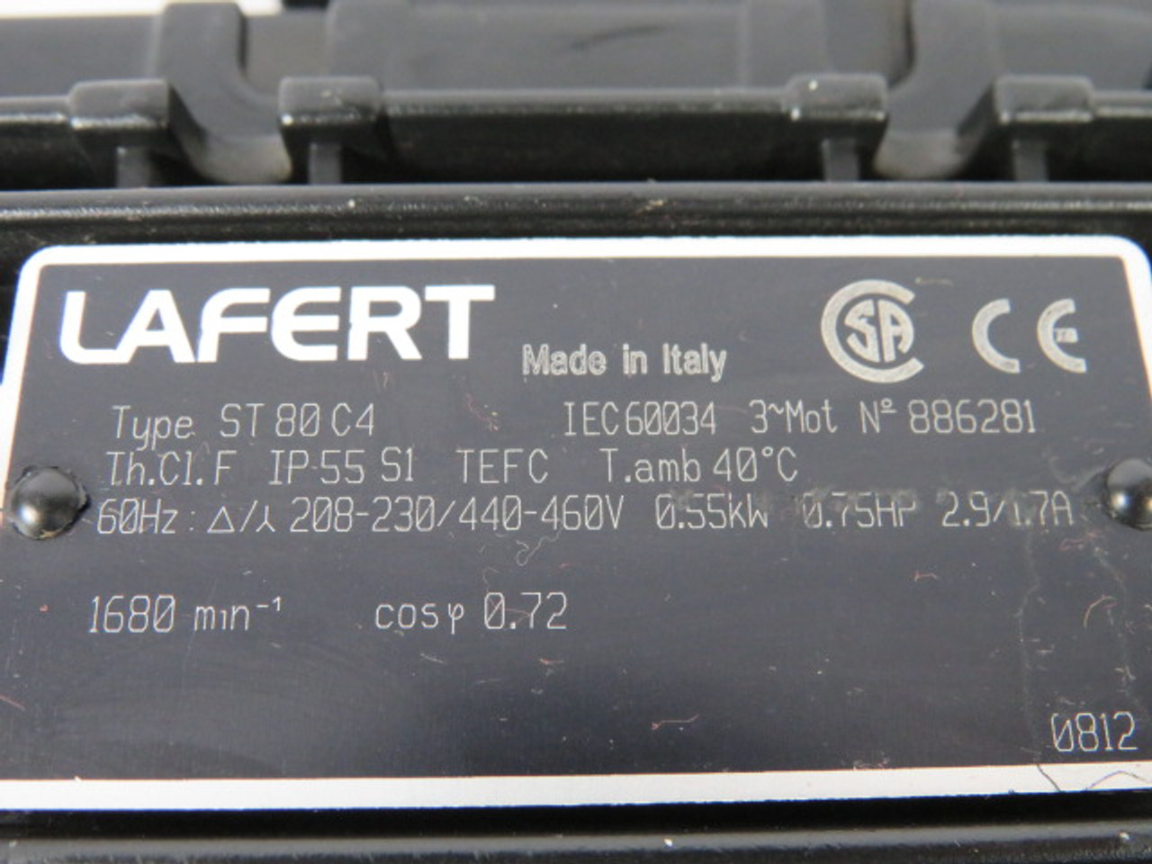 Lafert ST80C4 Motor 0.75HP 0.55kW 1680RPM 440-460V 3PH 2.9/1.7A 60HZ ! RFB !