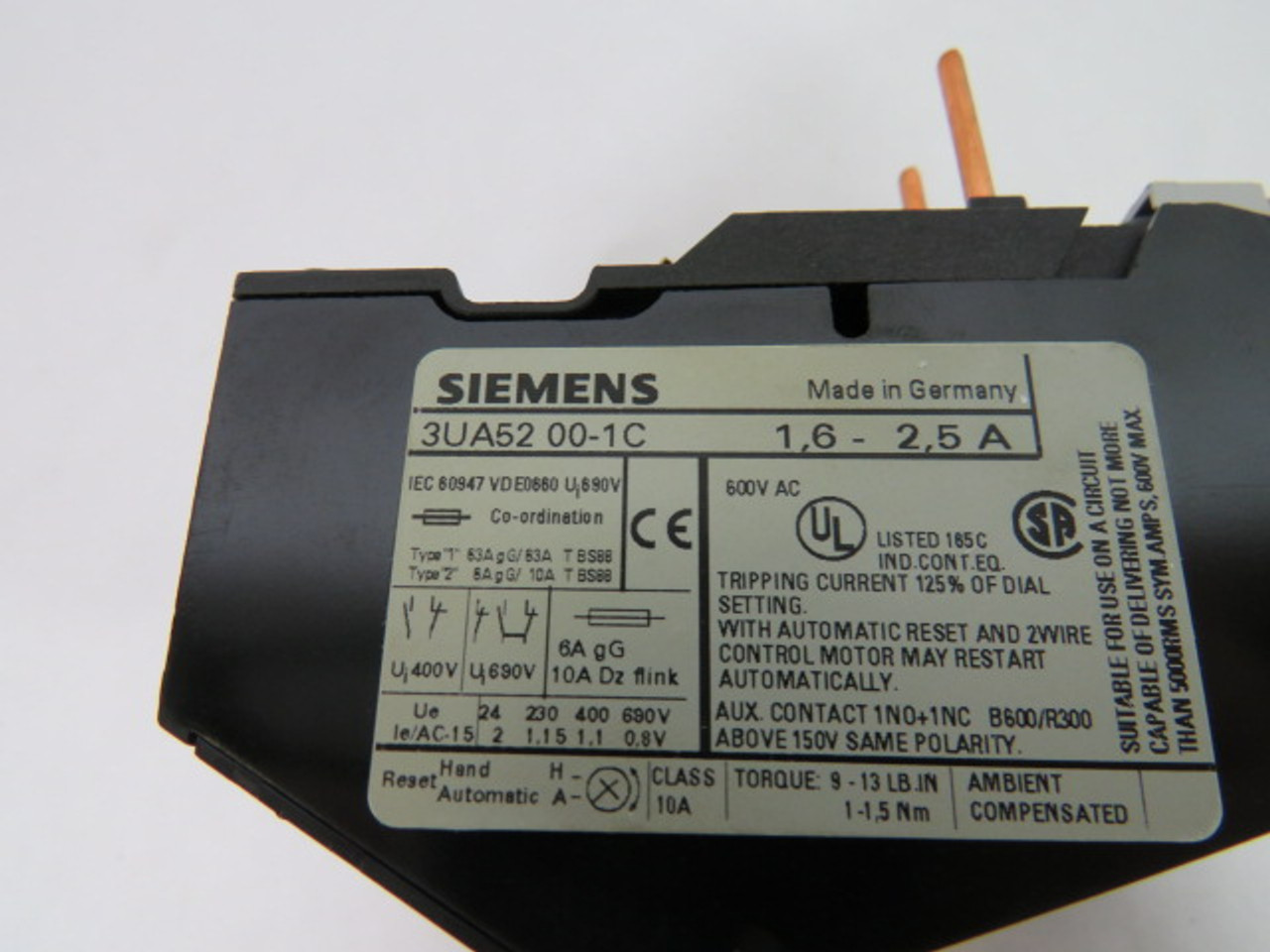 Siemens 3UA5200-1C Overload Relay 1.6-2.5A USED