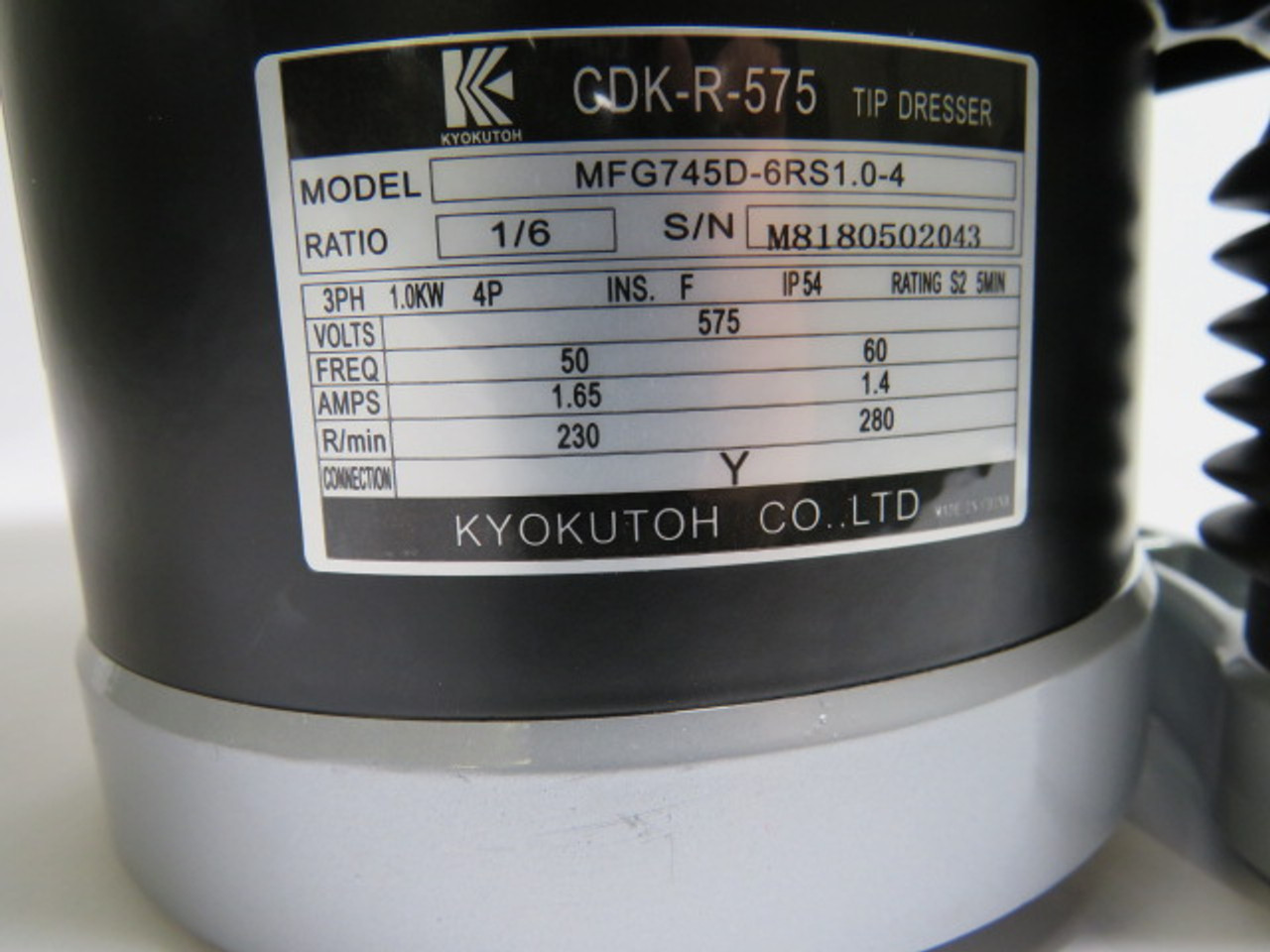 Kyokutoh CDK-R-575 Auto Tip Dresser 1.0KW 230-280RPM 575V 3Ph Ratio 1/6:1 NOP