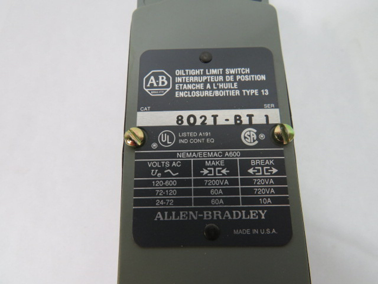 Allen-Bradley 802T-BT Series 1 Limit Switch 600VAC 10A ! NEW !