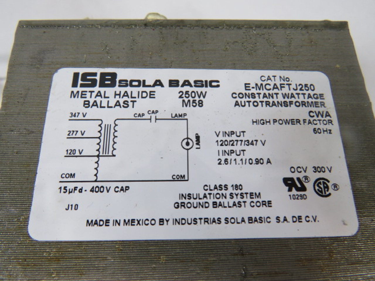 ISB Sola Basic E-MCAFTJ250 Autotransformer w/ Capacitor 120-347V 60HZ USED