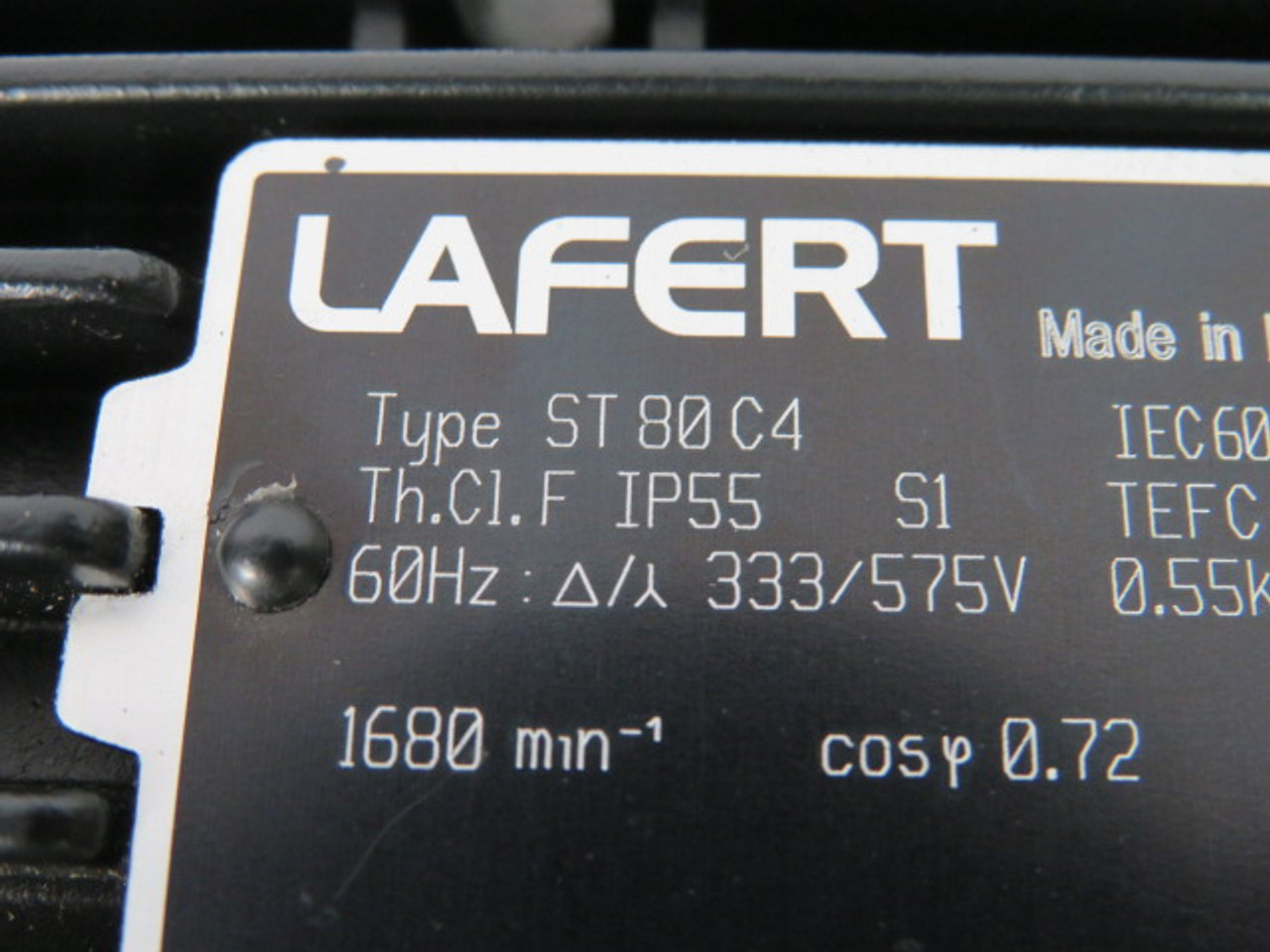 Lafert ST80C4 Motor 0.75HP 0.55kW 1680RPM 333/575V 3PH 2.1/1.2A 60HZ ! RFB !