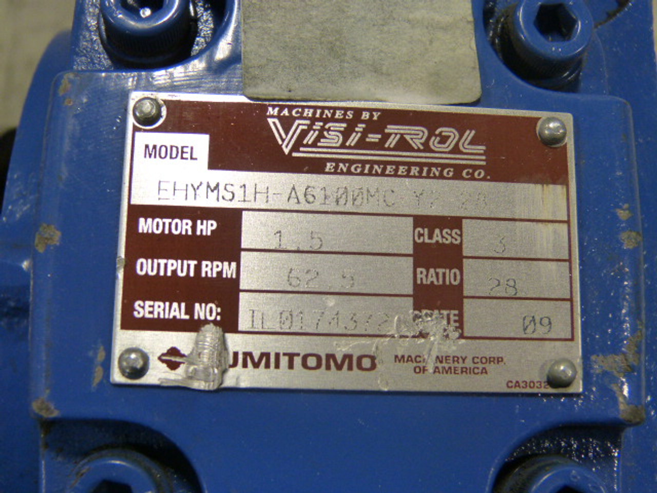 Sumitomo 1-1/2HP 1730RPM 230/460V F-90S TEFC 3Ph C/W Gear Box 28:1 Ratio USED