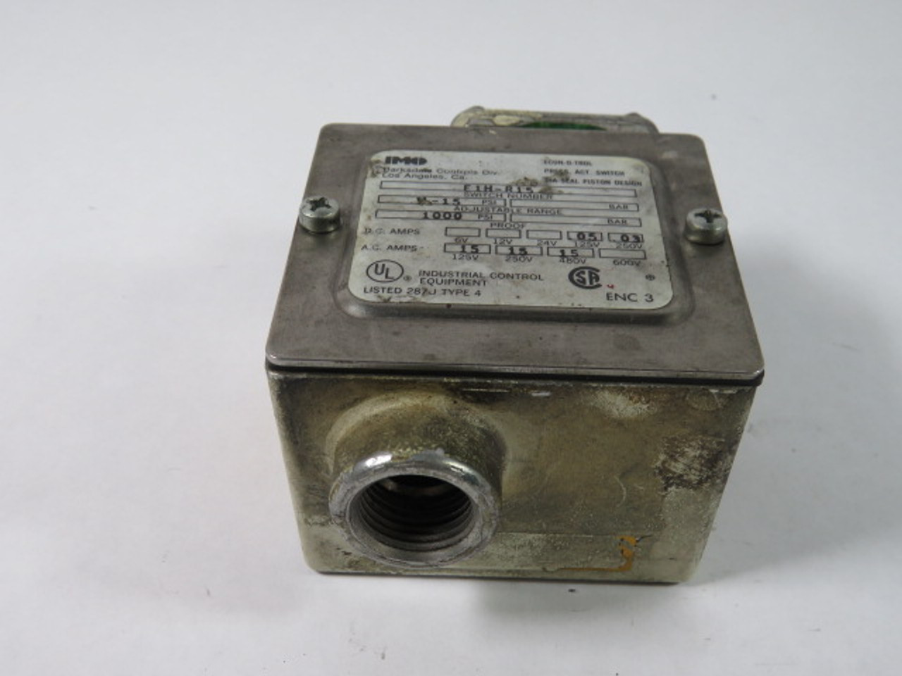 Barksdale Econo-Trol Pressure Switch 15A@125/250/480VAC 1000PSI 1/8" NPT USED