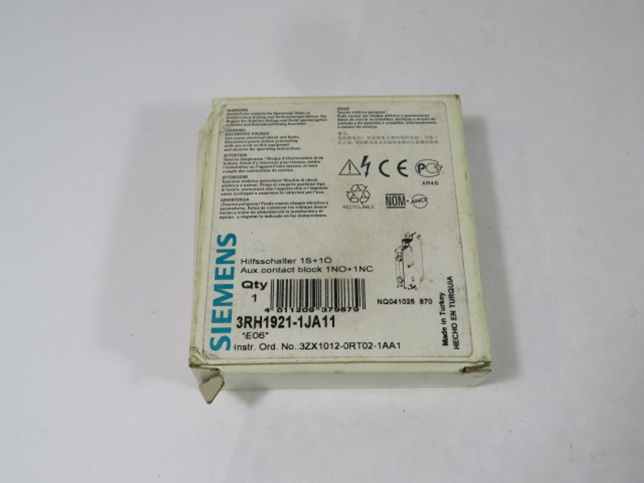 Siemens 3RH1921-1JA11 Second Lateral Auxiliary Switch 1NO+1NC 10A 500V ! NEW !