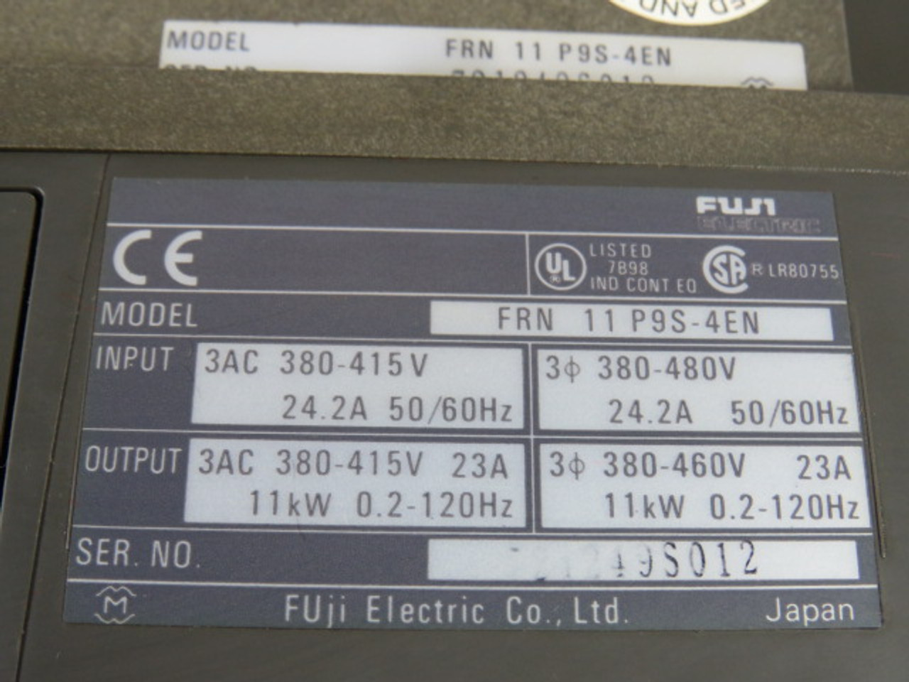Fuji Electric High Performance Inverter Input 3AC 380-415V 24.2A 50/60Hz USED