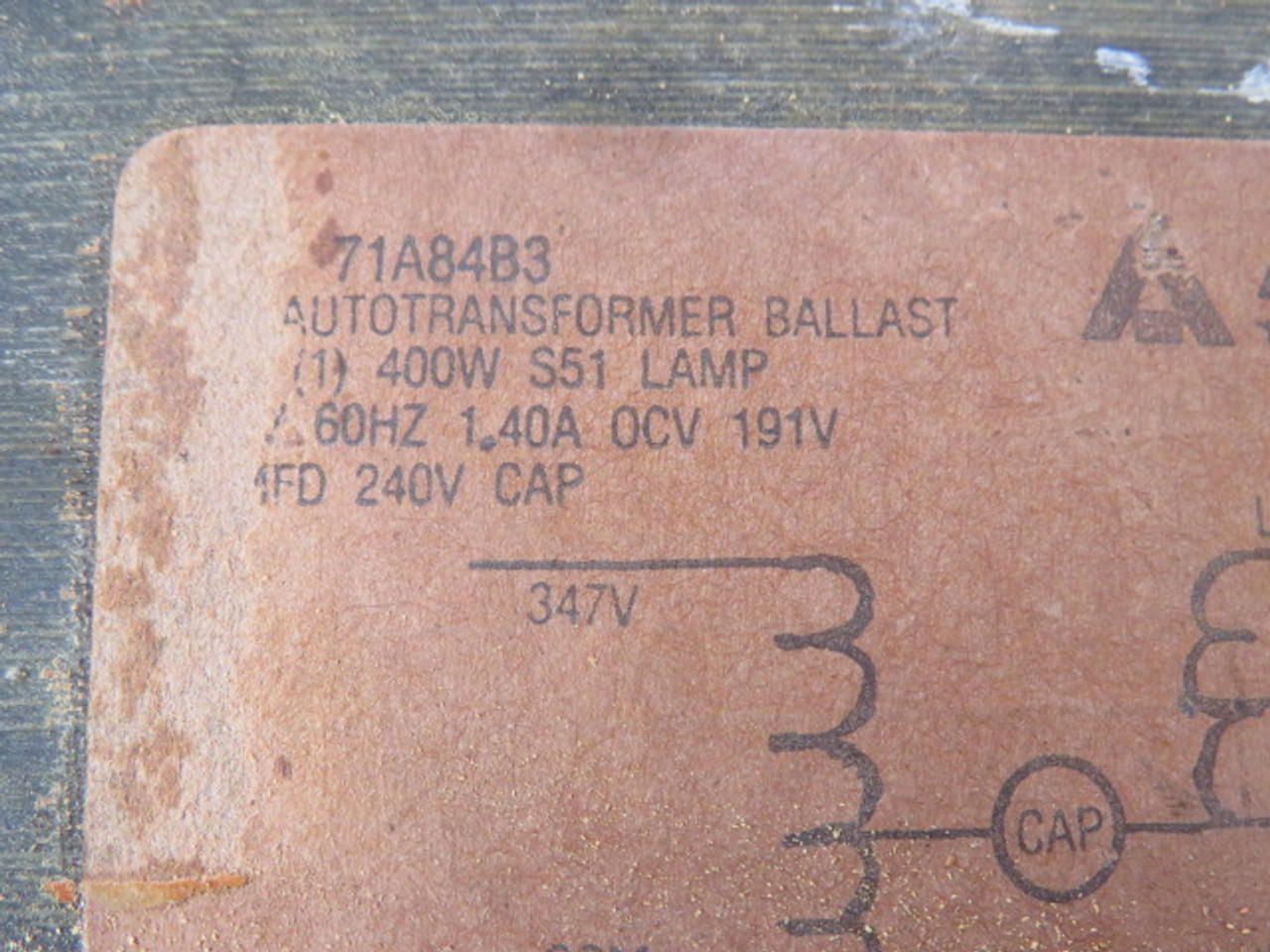Advance 71A84B3 Autotransformer Ballast 400W 347V 1.40A 60Hz USED