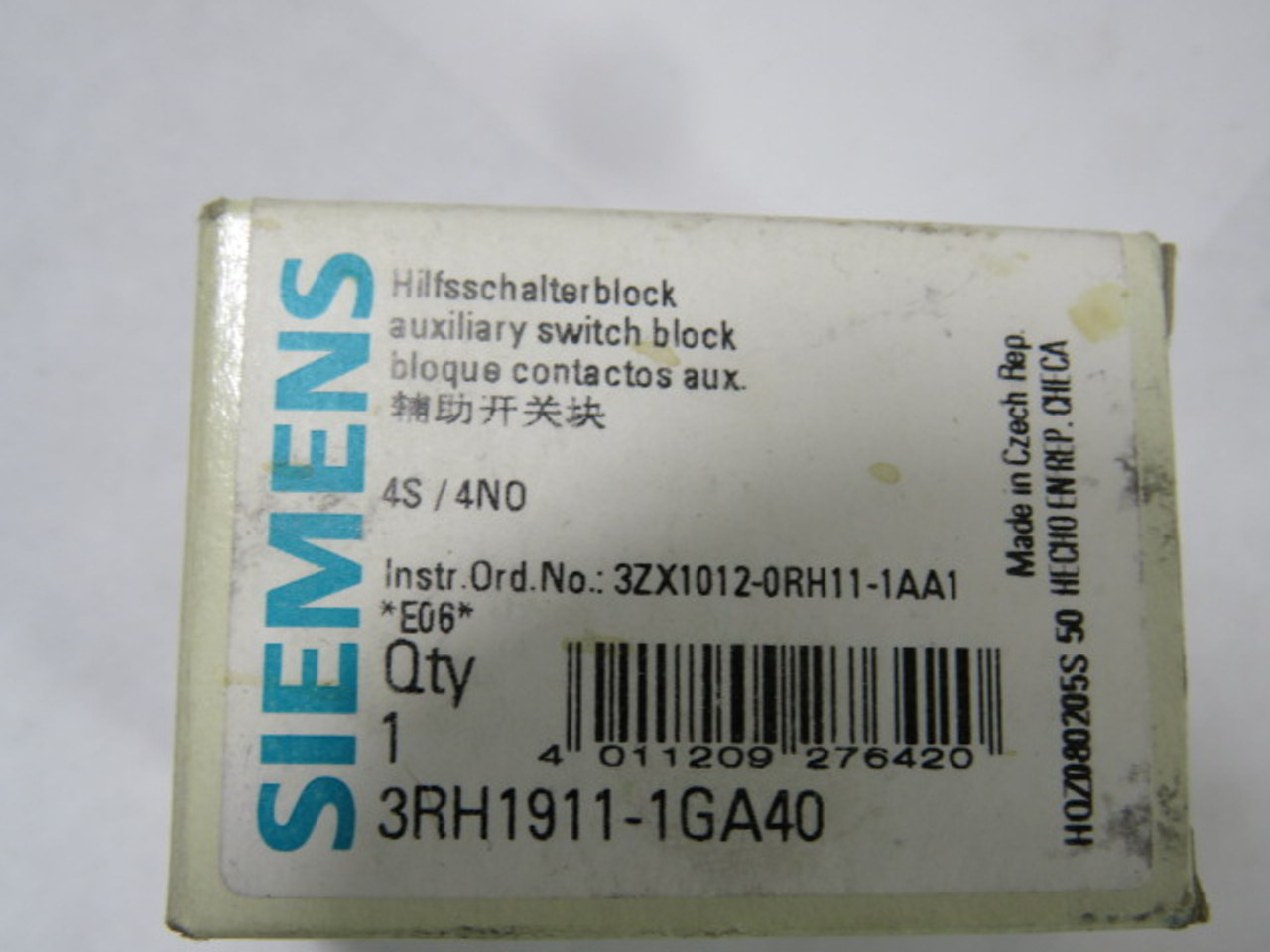 Siemens 3RH1911-1GA40 Auxiliary Switch Block 4NO 10A 690V ! NEW !