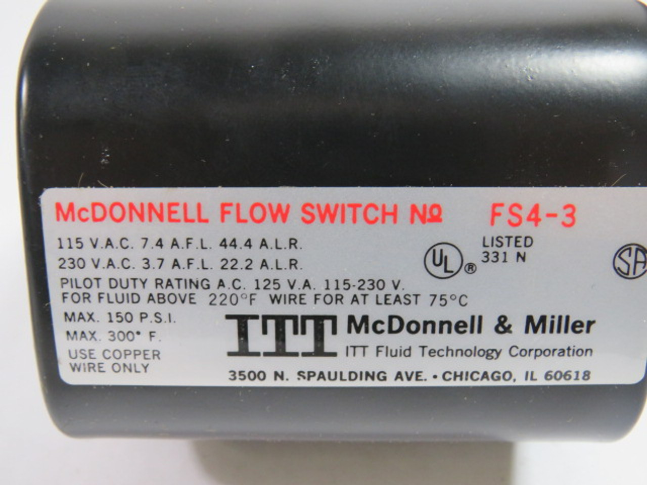McDonnell & Miller FS4-3 Liquid Flow Switch 1" NPT 160PSI USED