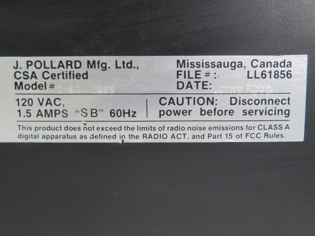 J. Pollard 6-40 Programmable LED Sign 120VAC 1.5A 60Hz USED