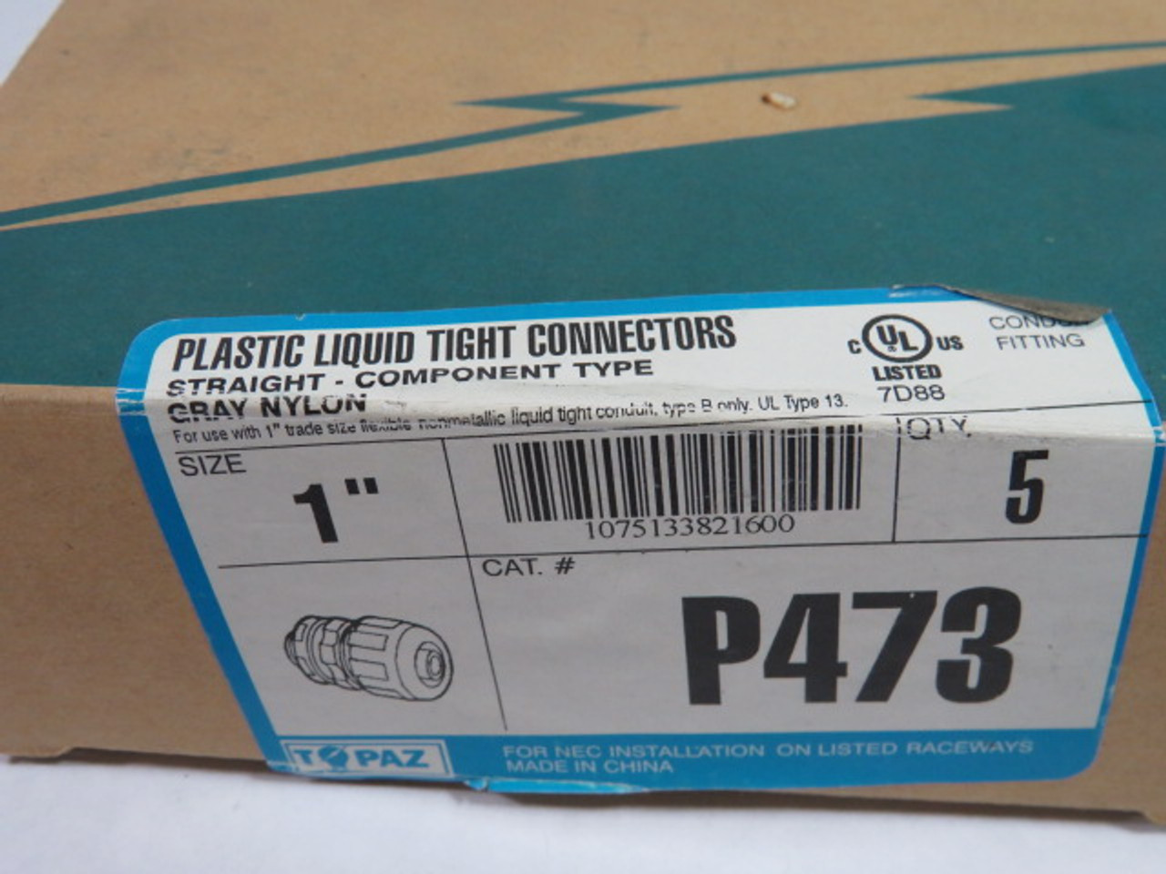 Topaz P473 Plastic Liquid Tight Connector 1" 5-Pack ! NEW !