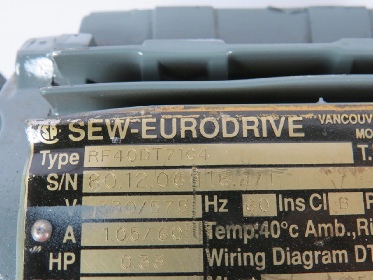 Sew-Eurodrive .33HP 1656-138RPM 330/575V TEFC 3Ph 1.05/.6A 60Hz USED