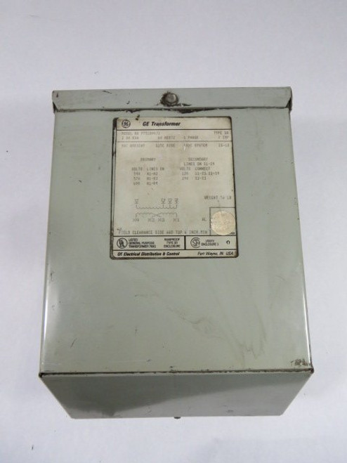 GE 9T51B0072 Transformer 2.00KVA Pri 540-600V Sec 120-240V 1PH 60HZ USED