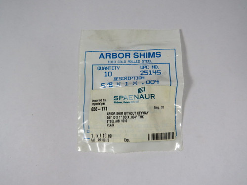 Precision Brand 25145 Arbor Shims 5/8X1X.004 Pack of 10 ! NWB !