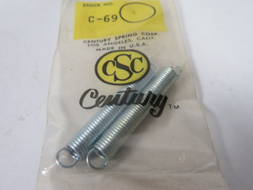 Century Spring C-69 Extension Spring 1.88" L .25" OD .035" WD 2-Pk ! NWB !