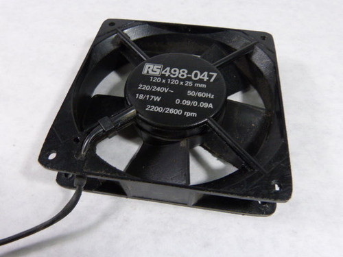 RS 498-047 Slim Fan 2200/2600RPM 220/240V 18/17W 120mm x 120mm x 25mm USED