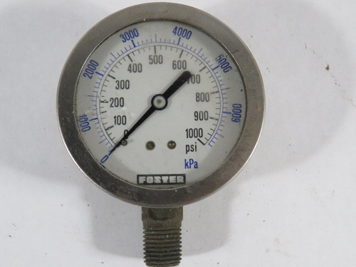 Foster 0-1000PSI 0-6800kPa Bottom-Mounted Pressure Gauge USED