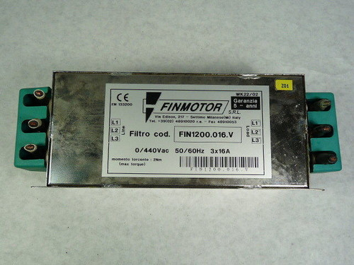 Fin Motor FIN1200.016.V Line Filter 3/16A 440VAC 50/60Hz USED