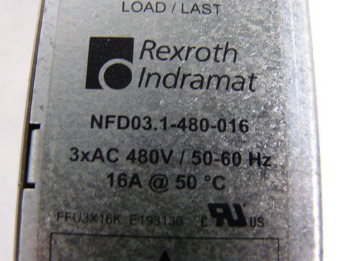 Rexroth NFD03.1-480-016 Line Filter 16A 3x480VAC 50/60Hz USED