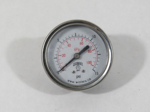 Winters PEM1436LF 0-15psi 0-100kPa Pressure Gauge Back-Mounted USED