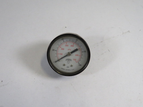 Winters PEM1407 Pressure Gauge 0-100psi 0-700kPa 1/4” NPT 2" Diameter USED