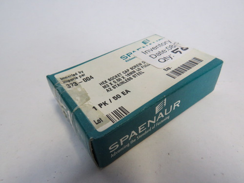 Spaenaur 373-004 SS Hex Socket Cap Screw M3x50x16mmL 50-Pack ! NEW !