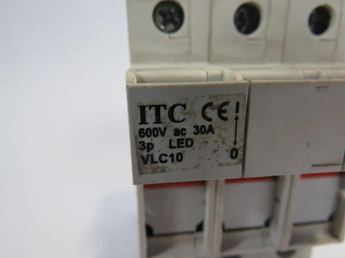ITC VLC-10-3P Fuse Holder w/Indicator LED 30A 600V 3P USED