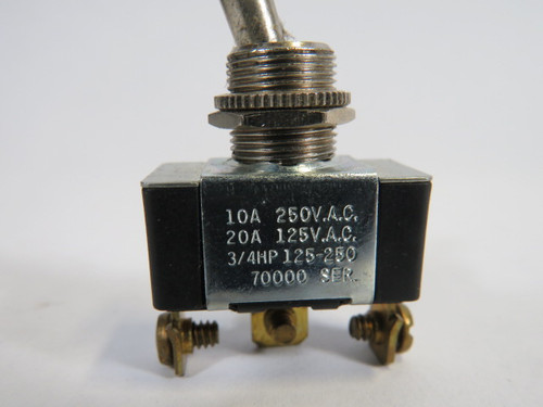Generic Toggle Switch 10A 250V 20A 125V 3/4HP 2-Pos Maintained USED