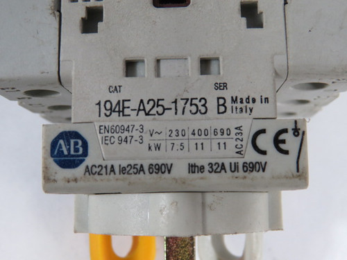 Allen-Bradley 194E-A25-1753 Load Switch SER B 25A W/85mm Shaft USED