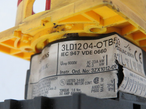 Siemens 3LD1204-OTB53 Emergency Switch On/Off 32A 690V USED