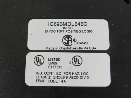 GE Fanuc IC693MDL645C Logic Input Module 24VDC 16PT NO DOOR USED