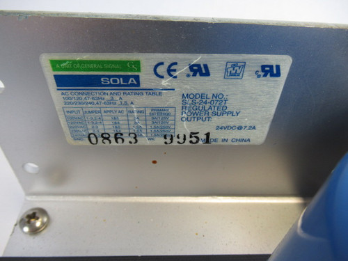 Sola SLS-24-072T Regulated Power Supply 24VDC 7.2A USED