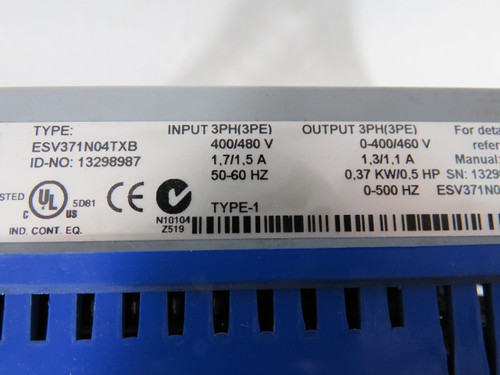 Lenze ESV371N04TXB Variable Freq. Drive 3Ph 400/480V 1.7/1.5A SHELF WEAR USED