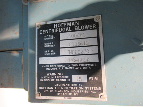 Hoffman 4004A1 Multistage Centrifugal Blower Unit USED