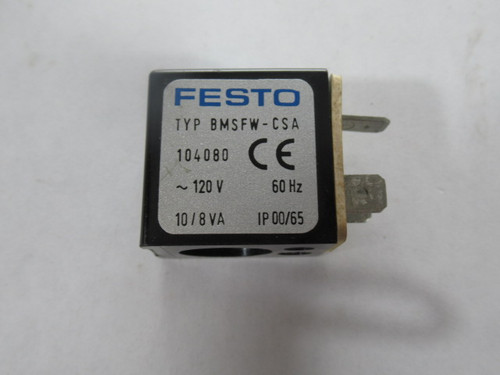 Festo 104080 BMSFW-CSA Solenoid Coil 120V 60Hz 10/8VA USED