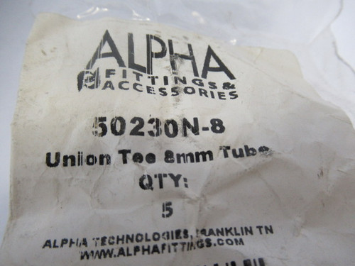 Alpha 50230N-8 Union Tee Fitting 8mm Tube 15 BAR 5-Pack ! NWB !