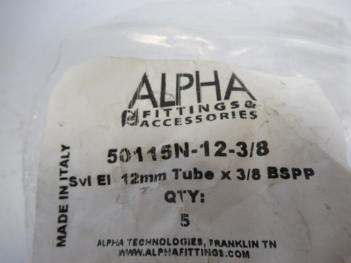 Alpha 50115N-12-3/8 Swivel Elbow Fitting 12mm Tube 3/8" BSPP 5-Pack ! NWB !