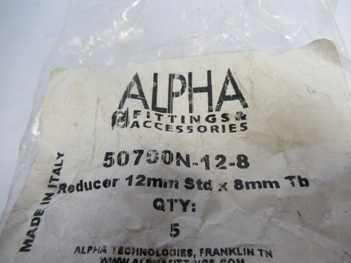 Alpha 50700N-12-8 Push to Connect Reducer 12mm Std. 8mm Tube 5-Pack ! NWB !