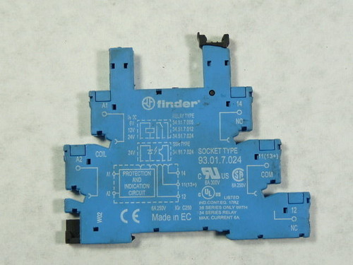 Finder 93.01.7.024 Box Clamp Relay Socket 6A 24VDC USED