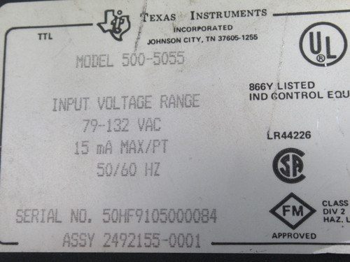 Texas Instruments 500-5055 Input Module w/Terminals 79-132VAC 15mA USED