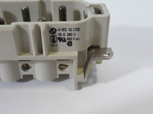 Harting HBS-10.1700 Male 6-Pin Connector 35A 380V 600VAC USED