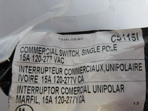 Hubbell CS115I Commercial Switch Single Pole 15A 120-277VAC ! NEW !