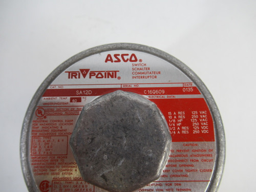 Asco SA12D Tri-Point Explosion Proof Pressure Switch 1/4"FPT USED